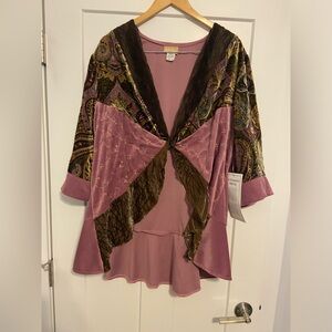 Soft Focus Pink Tunic Dress Top Floral Artistic Eclectic velour and sheer 1X NWT